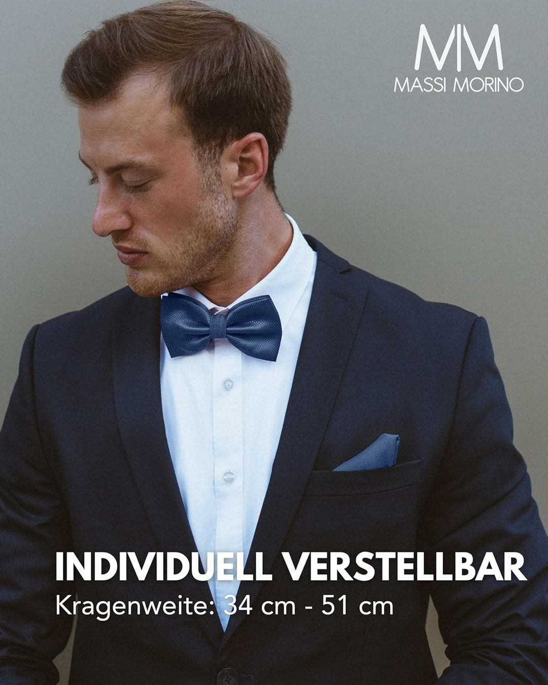 Massi Morino Fliege mit Einstecktuch für Herren Set - Anzug Herrenfliege zur Hochzeit - Verstellbare