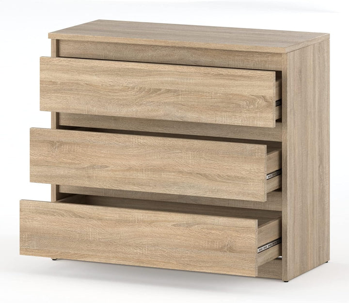 Kommode mit 3 Schubladen – Schmale Schlafzimmer Kommode, Modernes Sideboard Holz - Sonoma – 80 x 71,