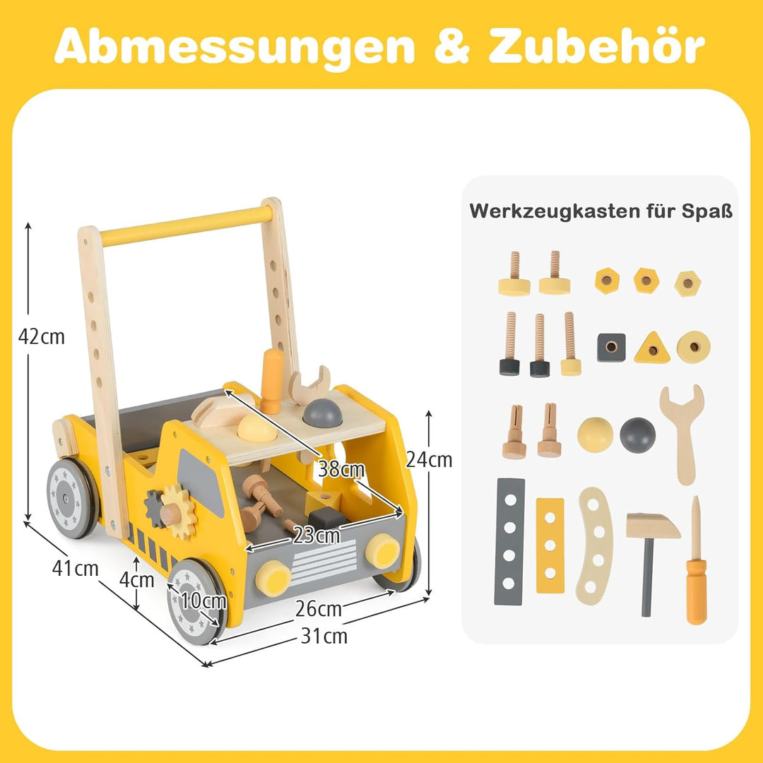 GOPLUS Lauflernwagen Holz, 2 in 1 Lauflernhilfe mit Lernaktivitäten, verstellbare Geschwindigkeit, o