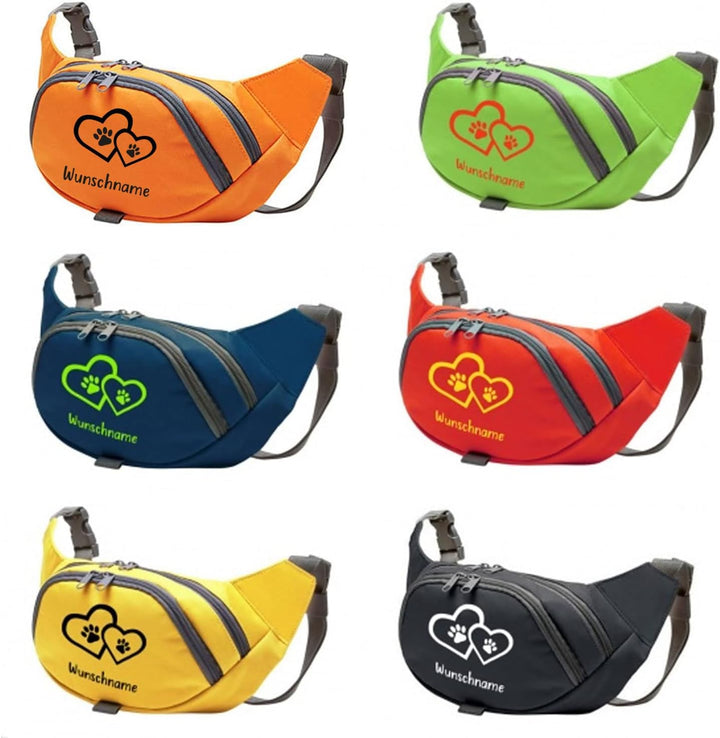 Hundesport Bauchtasche Leckerlie-Tasche mit 2 Herzen, 2 Pfoten und Wunschnamen personalisiert | Hund