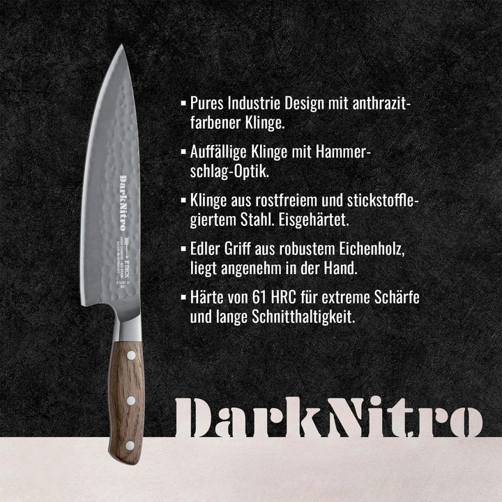 F. DICK Kochmesser DarkNitro 21 cm - geschmiedet, rostfrei, Klinge extra scharf, 61 HRC, Chefmesser