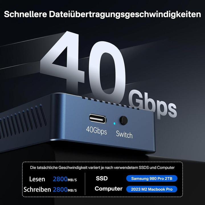 ACASIS 40Gbps M.2 NVMe SSD Gehäuse mit Lüfter, Bessere abwärme,TBU405Pro M1 für M1 M2 Pro/Max, Thund