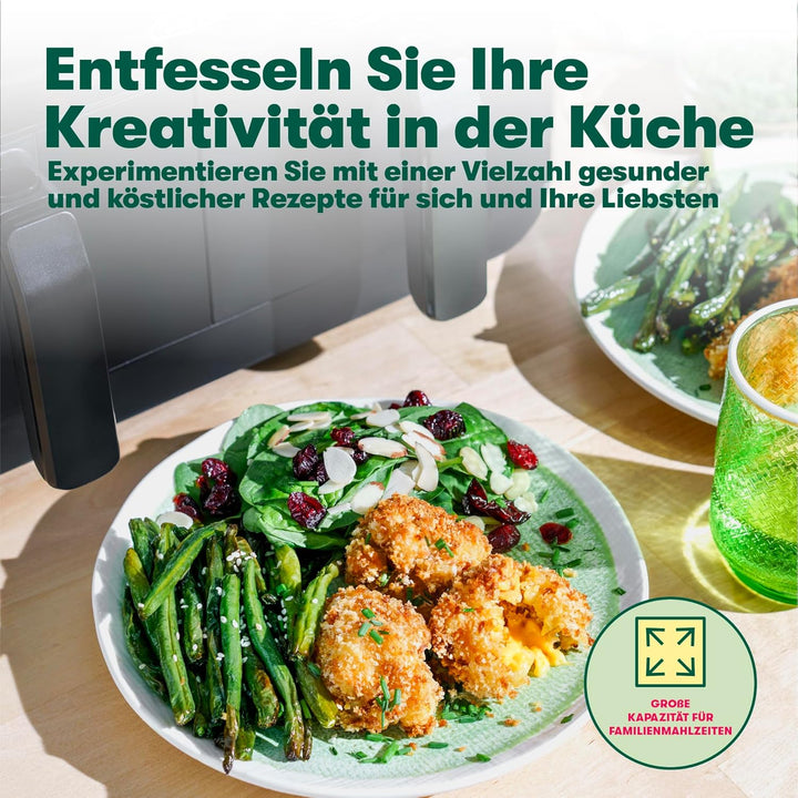 bella 8L Dual Basket Heissluftfritteuse mit Touchscreen, 8 Kochfunktionen, einstellbarer Temperatur,