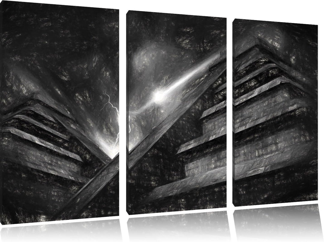 Pixxprint Majatempel bei Gewitter als Leinwandbild/Grösse: 3 Teilig (120x80) cm/Wandbild/Kunstdruck/