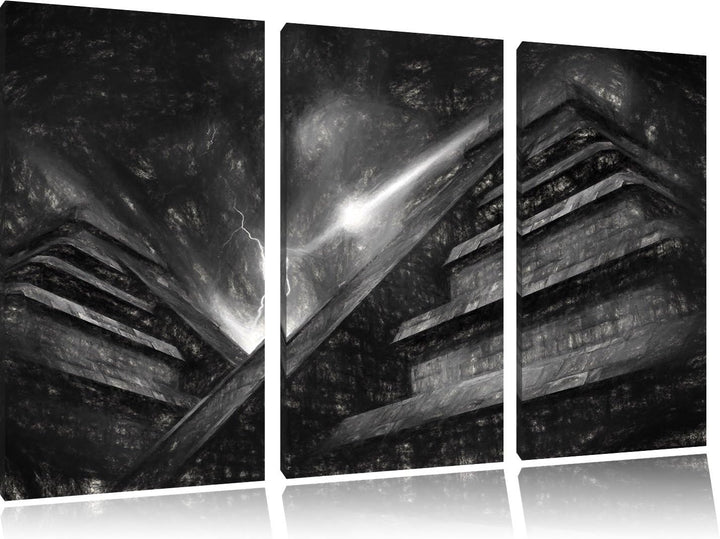 Pixxprint Majatempel bei Gewitter als Leinwandbild/Grösse: 3 Teilig (120x80) cm/Wandbild/Kunstdruck/