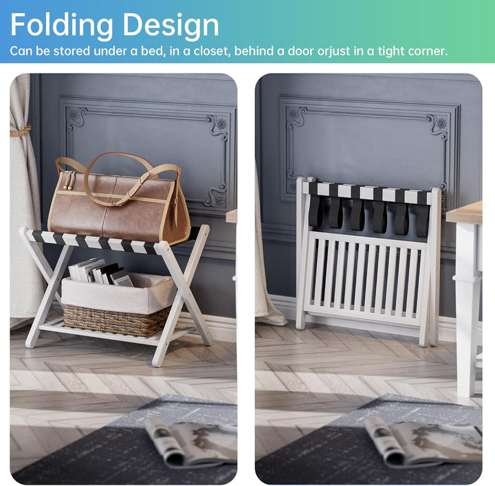 SMIBUY Gepäckträger, Faltbarer Gepäckständer aus Bambus mit Staufächern für Gästezimmer, Schlafzimme