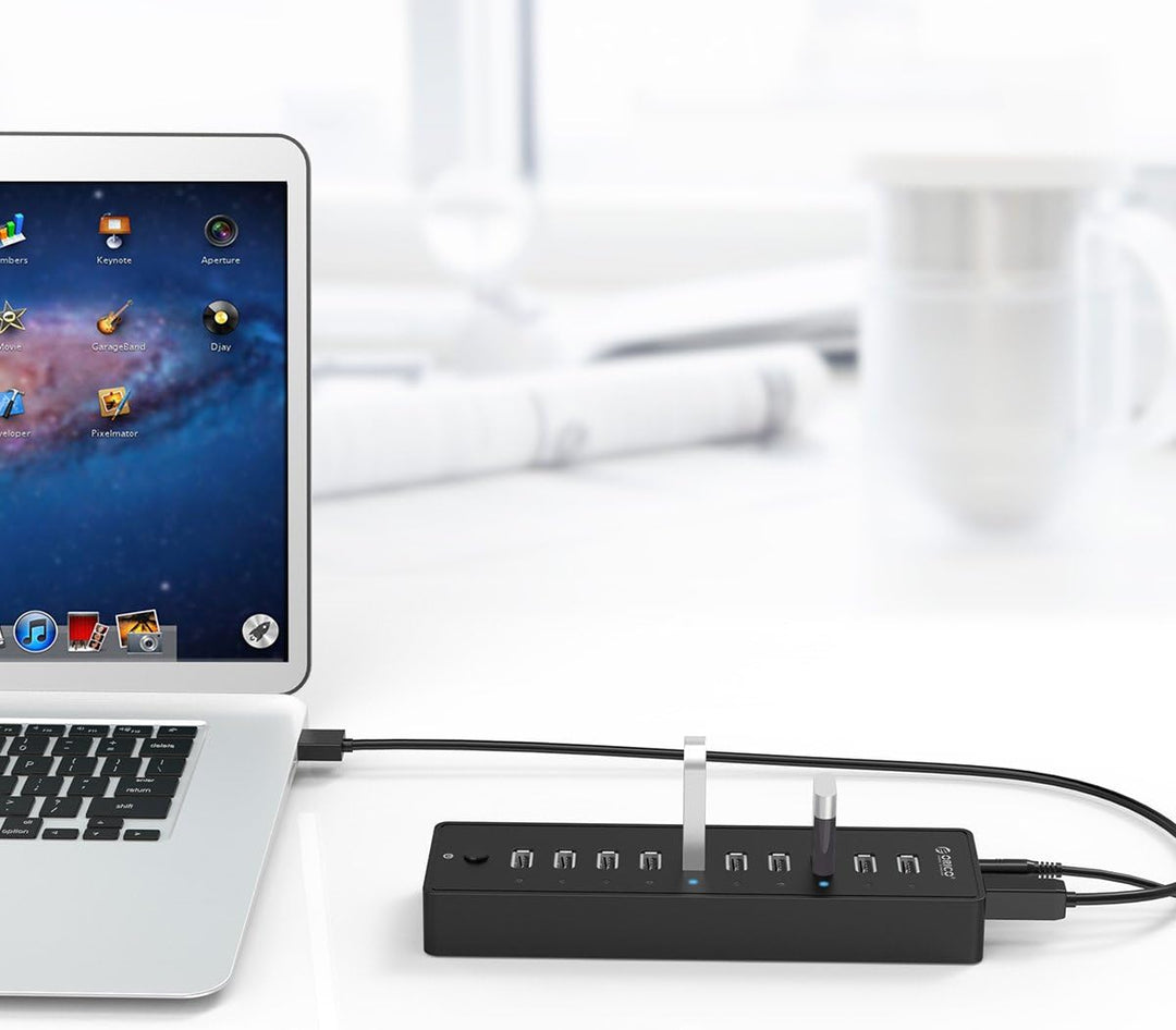 ORICO USB 2.0 Hub 10 Ports mit Netzschaltern und Netzteil 30W (12V2.5A), 480 Mbps Speed Datenhub für