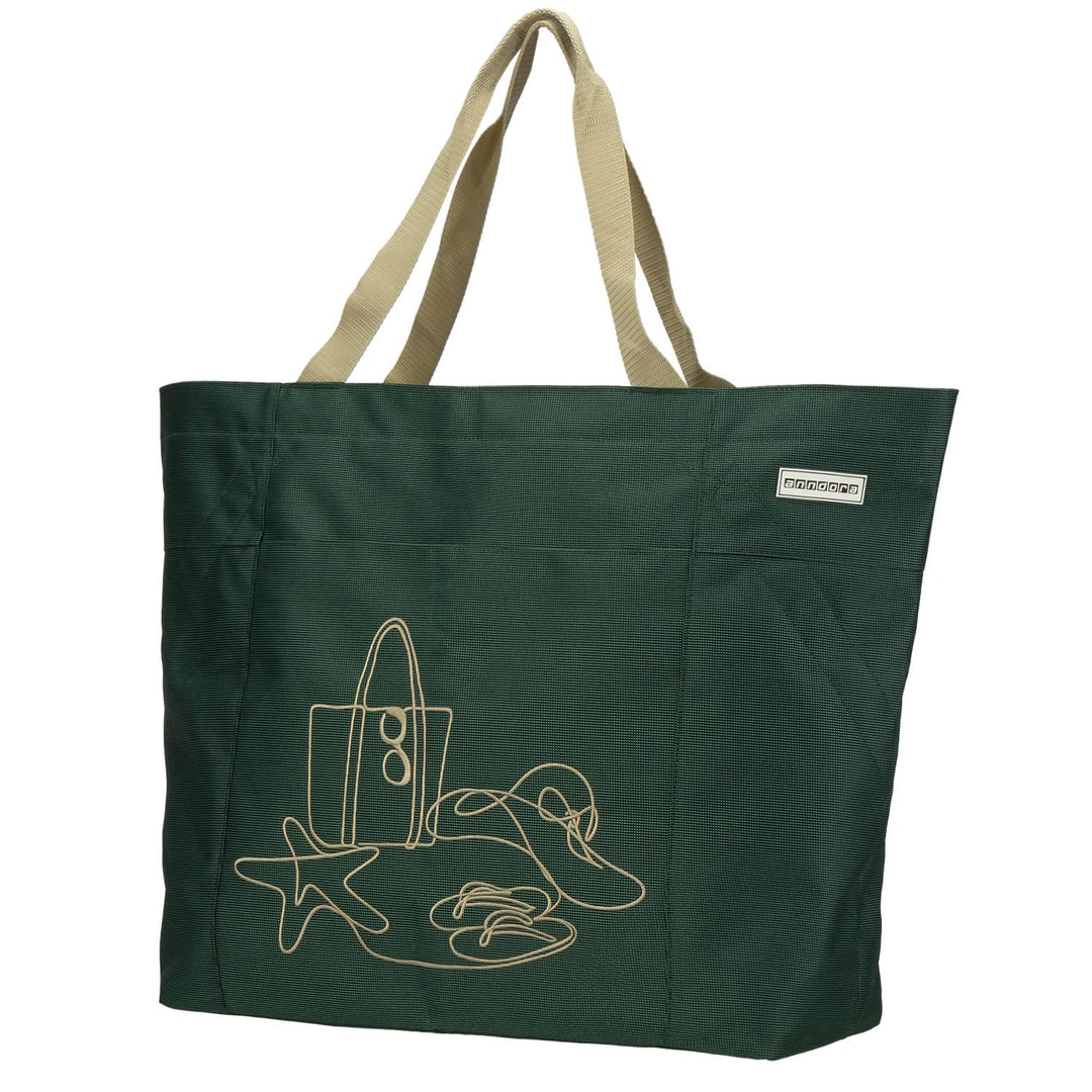 anndora XXL Shopper GREEN - Strandtasche 40 Liter Schultertasche Einkaufstasche dunkelgrün bestickt,