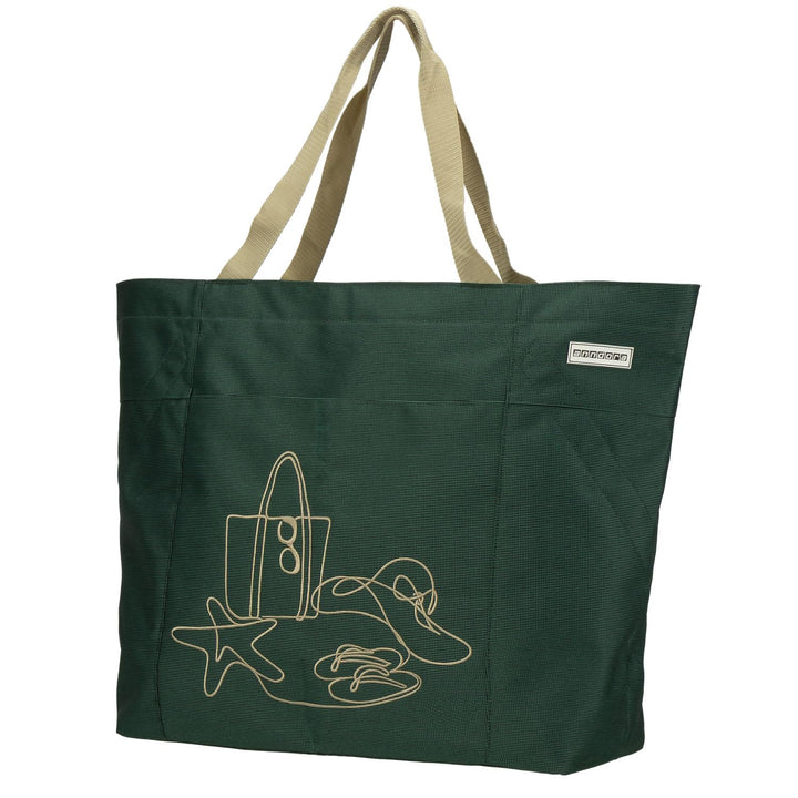anndora XXL Shopper GREEN - Strandtasche 40 Liter Schultertasche Einkaufstasche dunkelgrün bestickt,