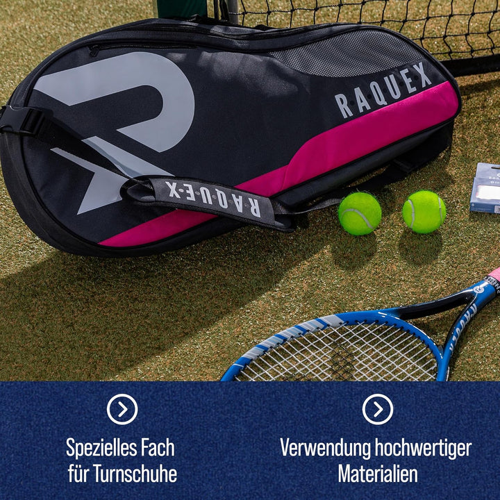 Raquex Schlägertasche für Tennis-, Badminton- und Squashschläger. Tennistasche für bis zu 6 Schläger
