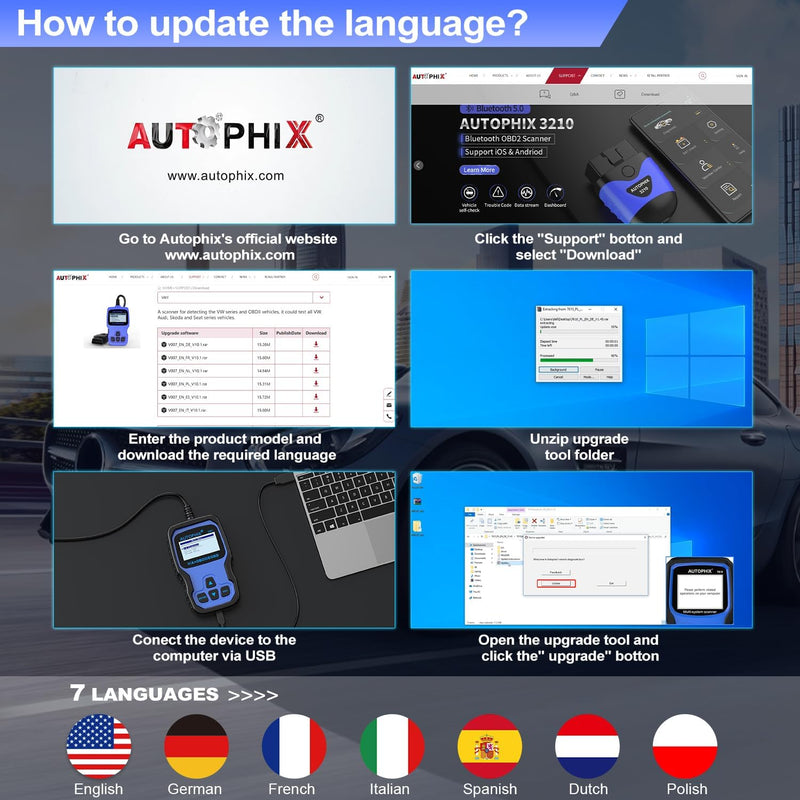 AUTOPHIX V007 OBD2 Diagnosegerät Kompatibel mit VAG mit Motor ABS Airbag Getriebe löschen Fehlercode