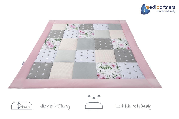 Medi Partners Krabbeldecke 100% Baumwolle 100x100cm multifunktional Dick Weich Spielmatte Baby Laufg