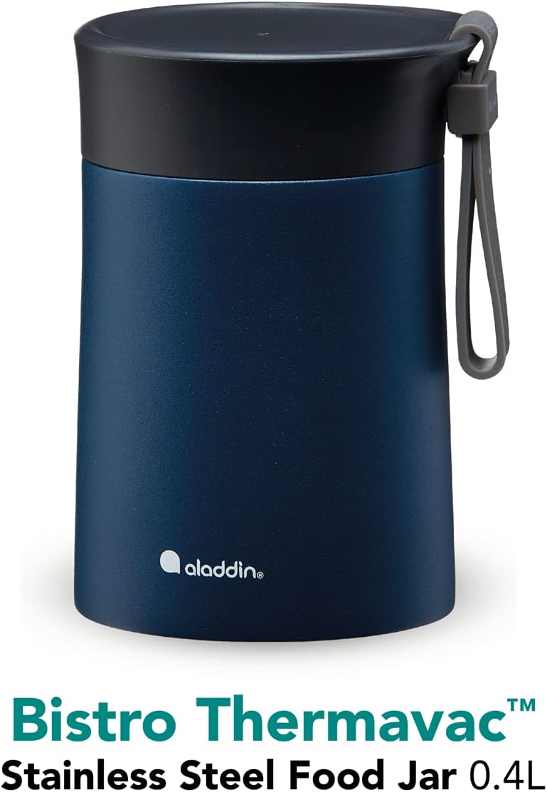 Aladdin Bistro Thermavac Stainless Steel Food Jar 0.4L Navy Blue – Keeps hot or cold for 5.5 Hours -