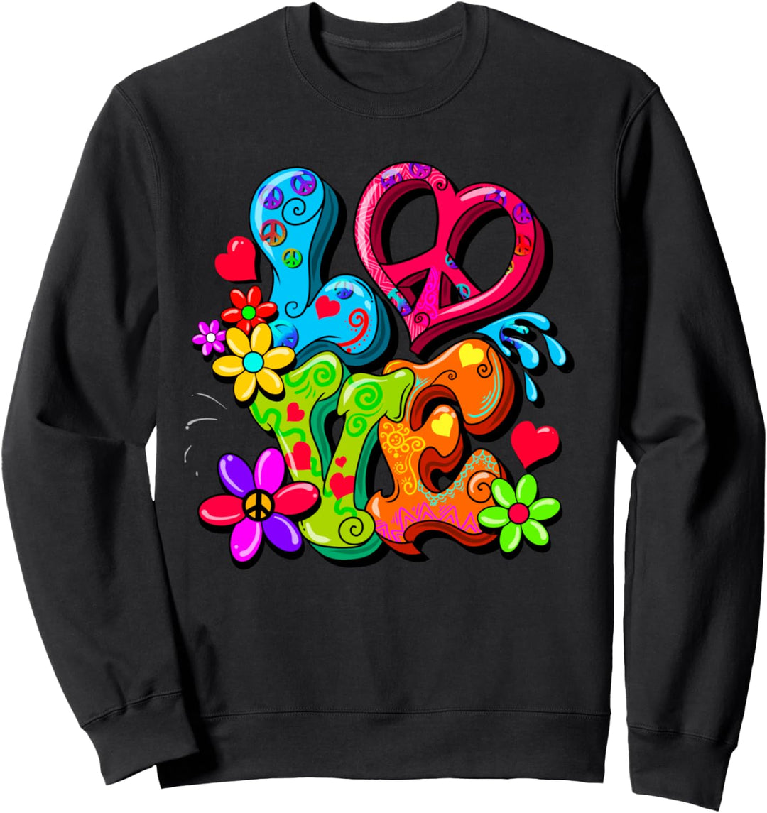 Peace Love Sign Hippie Flowers 60s 70s Retro Sweatshirt