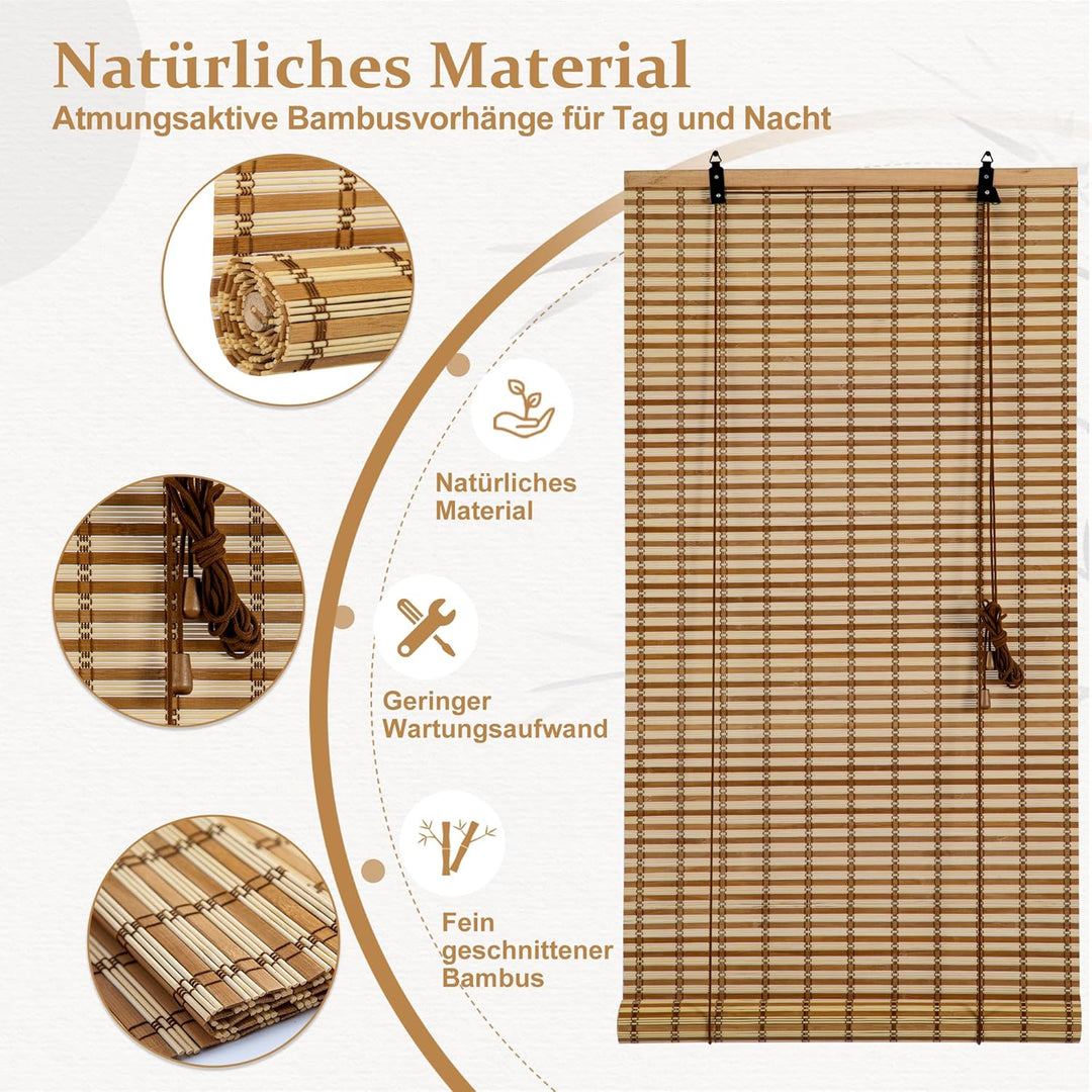 Cy.curtain bright Bambusrollo Bambus Rollo Sonnenschutz und Sichtschutz Rollo,für Fenster Und Türen,