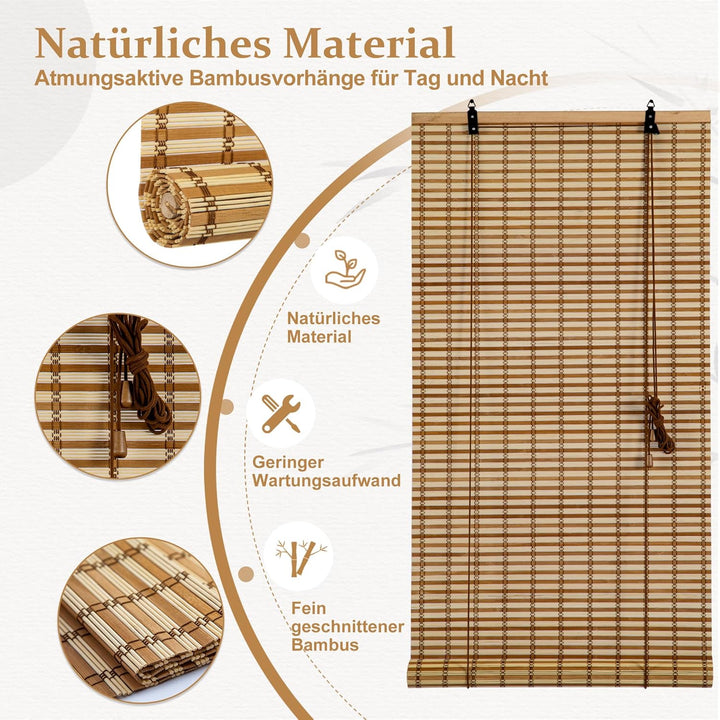 Cy.curtain bright Bambusrollo Bambus Rollo Sonnenschutz und Sichtschutz Rollo,für Fenster Und Türen,