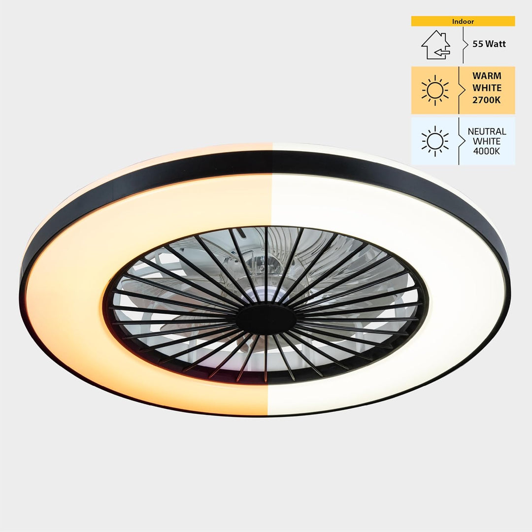 Proventa Deckenventilator mit Beleuchtung 45W - Ø 48cm, dimmbare LED Deckenleuchte mit Ventilator, w