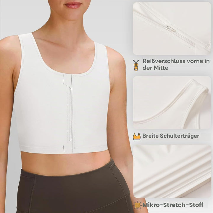 Trans Binder Transgender FTM Zip Up Atmungsaktives Halbes Brust Binder Weiss 4XL, Weiss 4XL