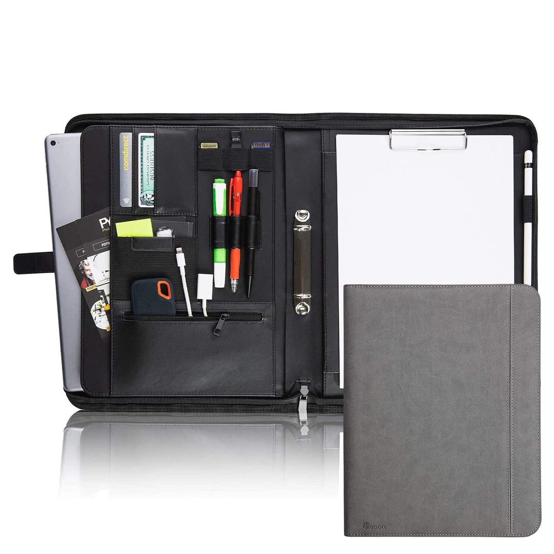 Vebon® Schreibmappe Ringbuch A4"Paris" I Reissverschluss + Klemmbrett I Konferenzmappe + Laptoptasch