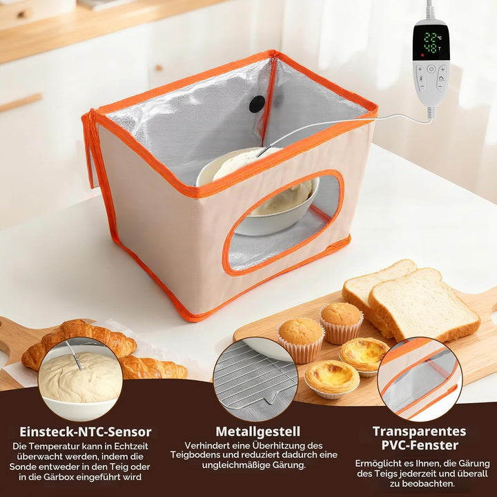 Brot Gärbox Sauerteig, Faltbare Gärbox mit Dreiseitige Oberflächen Heizung Temperaturregelung von 10