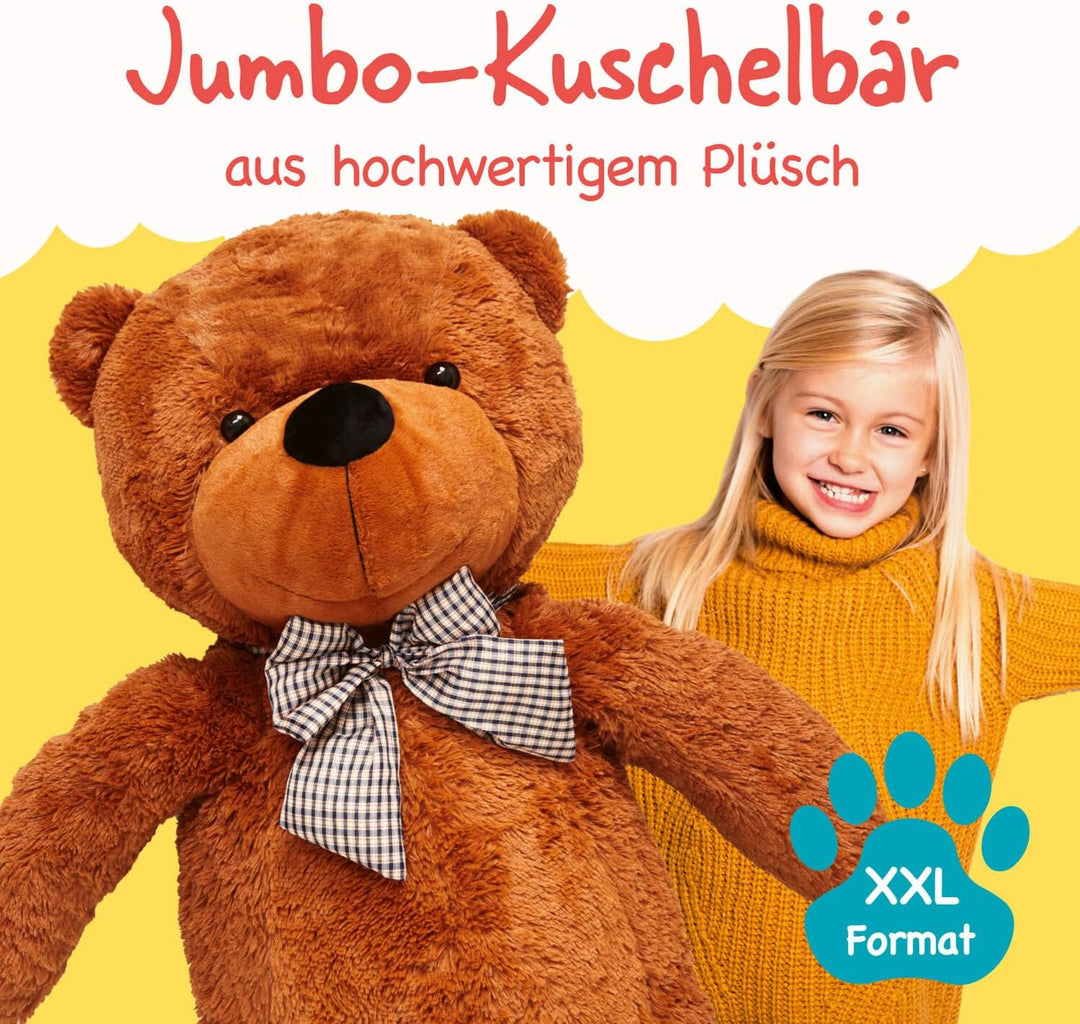Lumaland XXL-Teddy mit Knopfaugen | Höhe: 120 cm | Süsser Jumbo-Kuschelbär aus hochwertigem Plüsch V