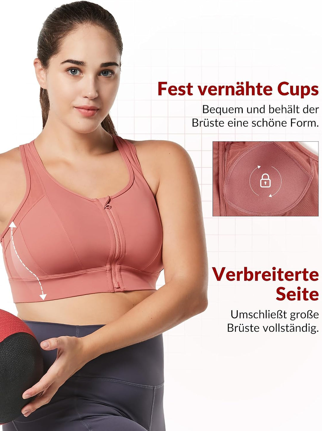 Yvette Starker Halt Sport BH Vorderverschluss Mesh Rücken | Grosse Brüste,Raceback,Ohne Bügel,Lauf H