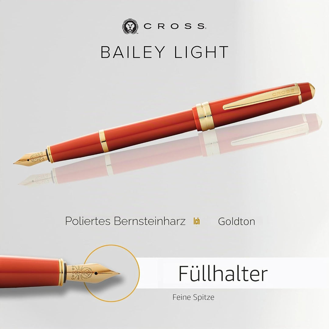 Cross Bailey Light Füllfederhalter (Federstärke F, inkl. Geschenkverpackung) Bernstein-Lack mit gold