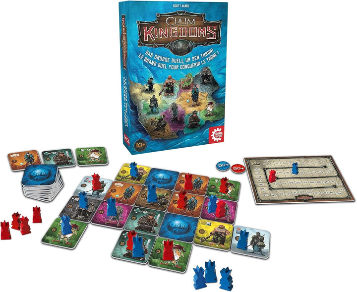 Game Factory 646269 Claim Kingdoms, das grosse Duell um den Thron! Legespiel für 2 Personen, Gesells