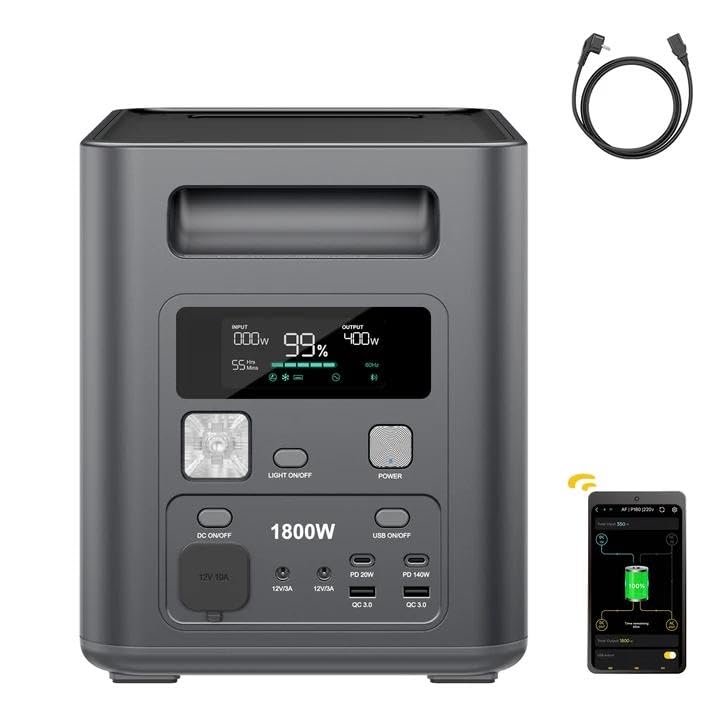 AFERIY 1800W Tragbare Powerstation, 1Std Schnellladung Solargenerator & LiFePO4, mit APP,, 1800W-S