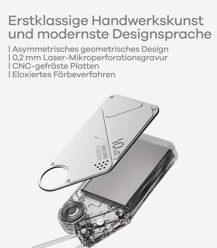 Aulumu M10 Magnetische Power Bank für MagSafe Powerbank 10000mAh Schnelllade mit Integrierte Kabel f