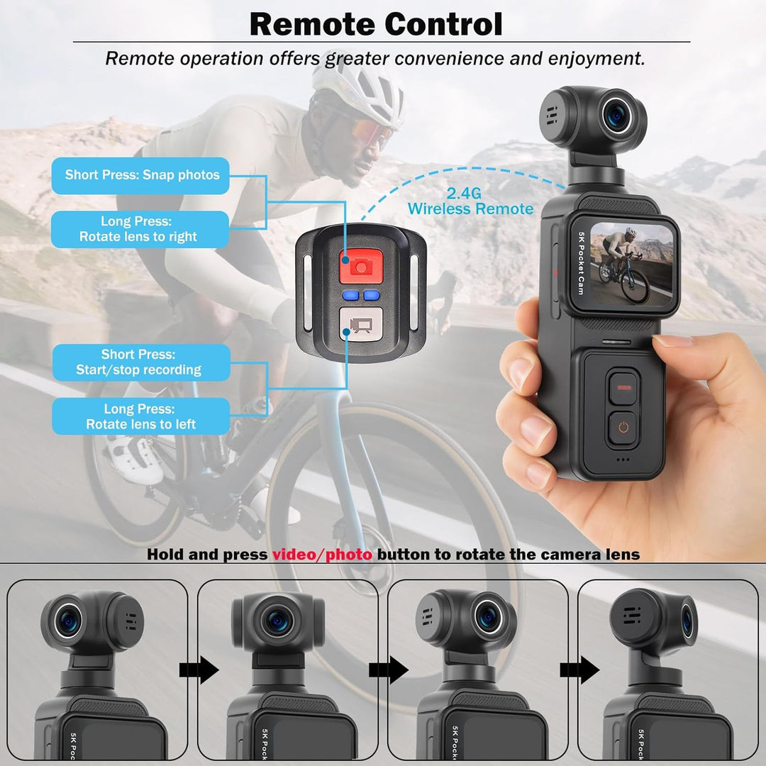 ydi 5K Bodycam Vlog Kamera mit Touchscreen, Körperkamera POV WLAN Pocket Action Cam mit Elektrisch 2