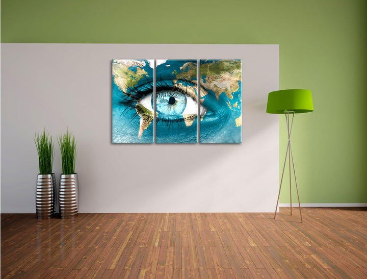 Pixxprint Die Erde gezeichnet auf EIN Gesicht 3-Teiler Leinwandbild 120x80 Bild auf Leinwand