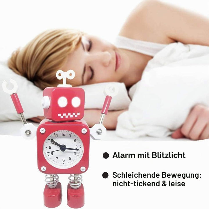 Diskary Roboter Wecker,Nicht tickende Wecker mit blinkenden Augen Lichtern und drehbarem Arm,Geschen