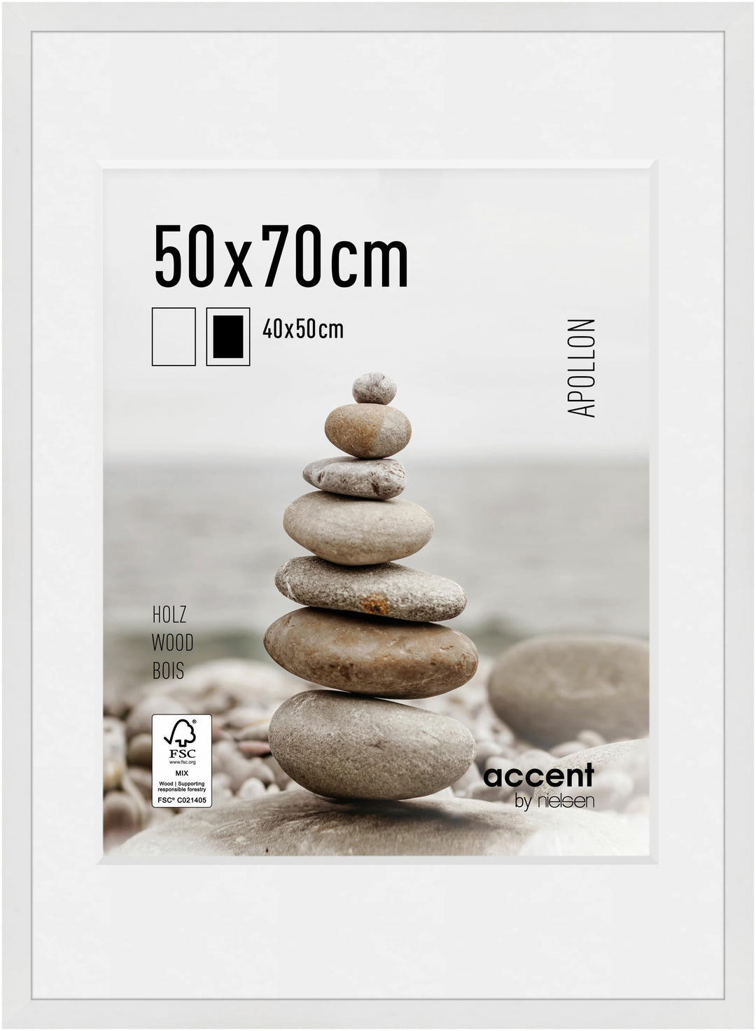 accent by nielsen Holz Bilderrahmen Apollon, 50x70 cm, Weiss 50 x 70 cm Weiss, 50 x 70 cm Weiss