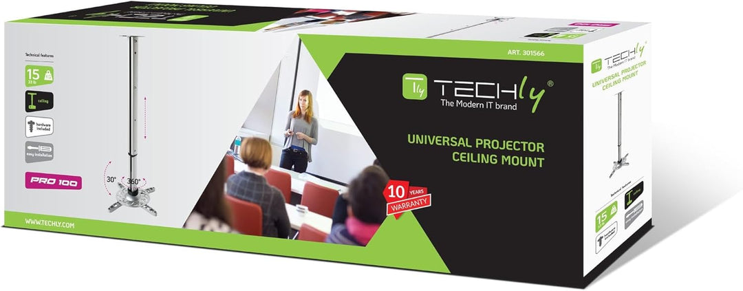 Techly ICA-PM-102S Universal Deckenhalterung für Beamer, ausziehbar, 30-37cm Silber, 30-37cm