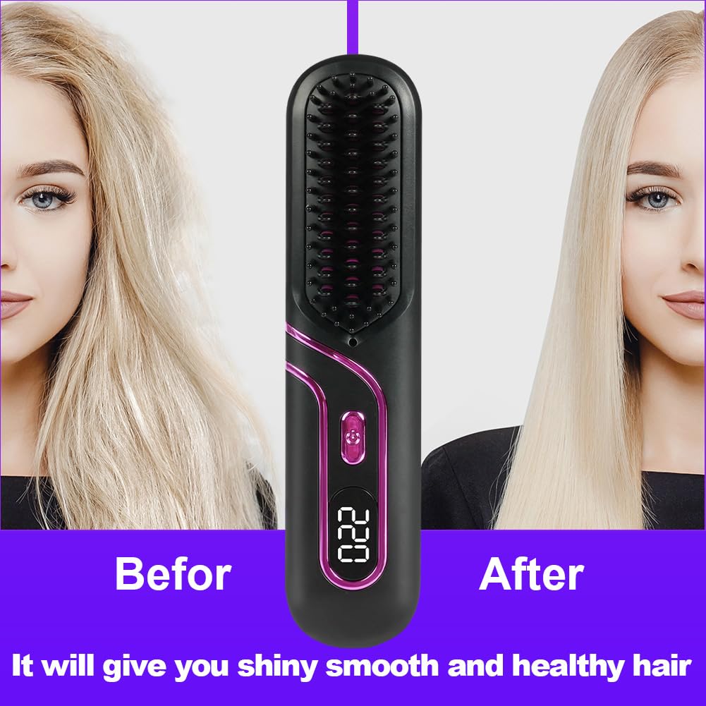LOPHE Mini Haarglätterbürste, Glättbürste Kabellos, Hair Straightener Comb mit LCD-Bildschirm 4-Stuf
