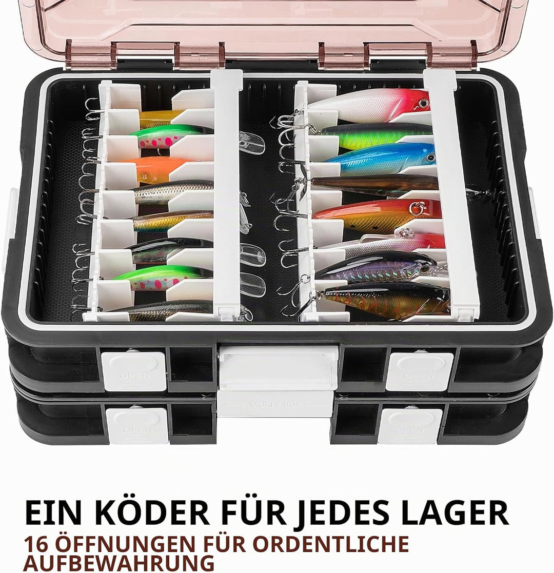 Köderbox Angeln Set, 2 Stück Angelbox 23x16x5 cm, Tackle Box Angeln mit Herausnehmbaren Trennwänden,