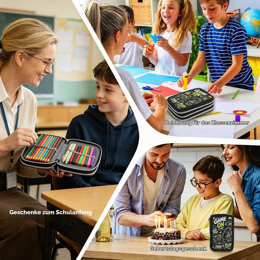Gaming Federmäppchen Jungen 3 Fächer, Grosse Kapazität Federtasche 3fach Leer, Cooles Game Stifteetu