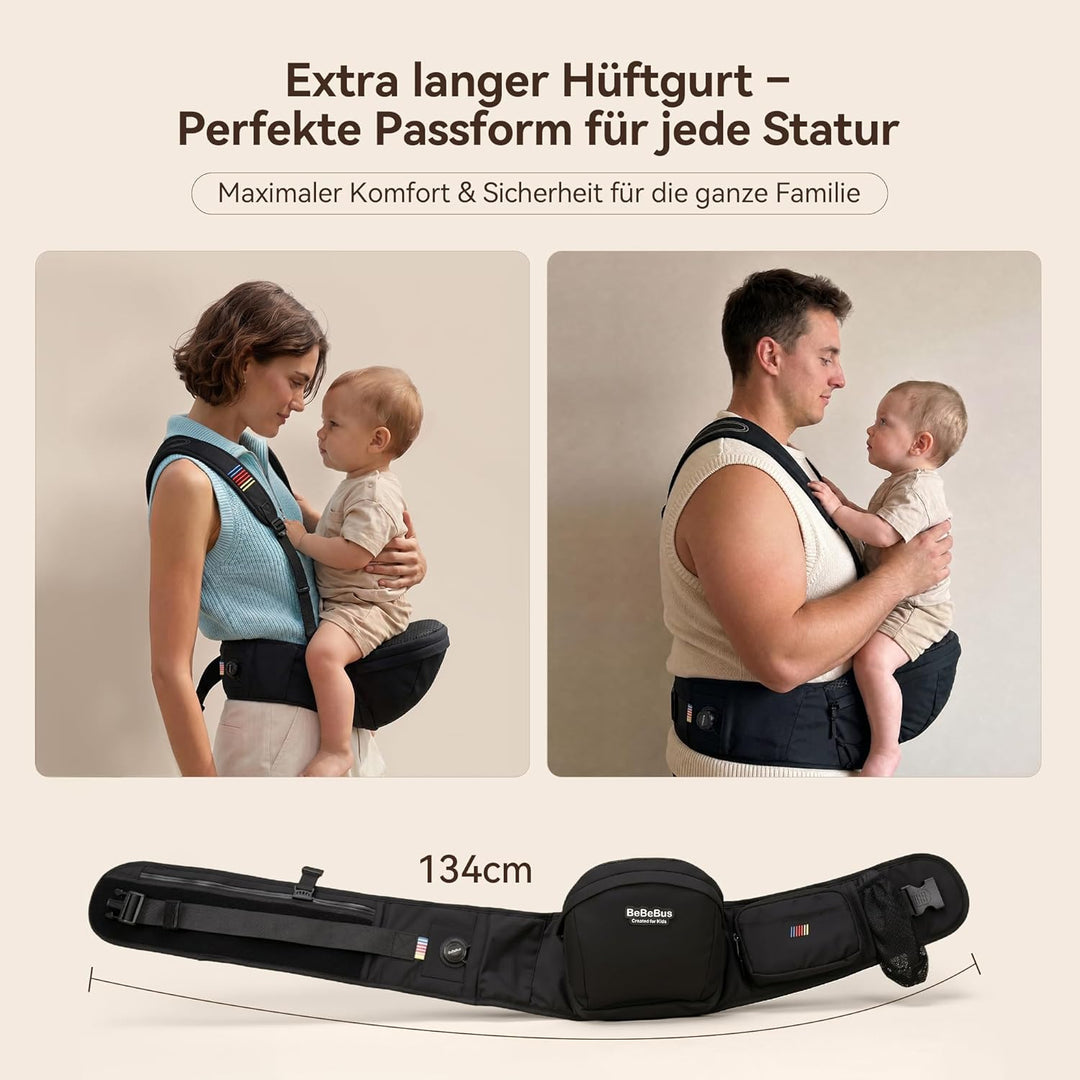 Babytrage mit Hüftsitz – Stufenloser Hüftgurt Drehmechanismus für festen Halt, verbessertes Y-Design