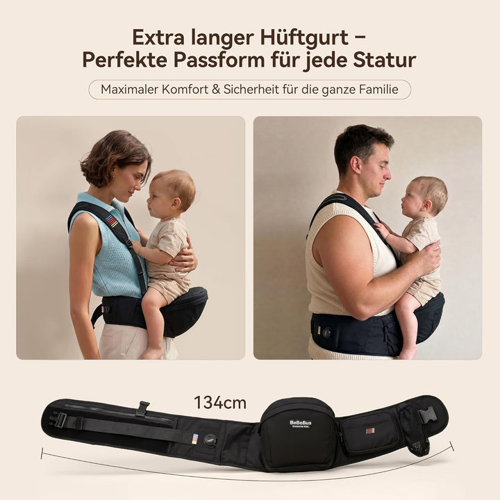 Babytrage mit Hüftsitz – Stufenloser Hüftgurt Drehmechanismus für festen Halt, verbessertes Y-Design