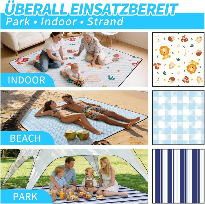 sapsisel wasserdichte Picknickdecke für 6-8 Erwachsene, Extra grosse Stranddecke, Picknickmatte für
