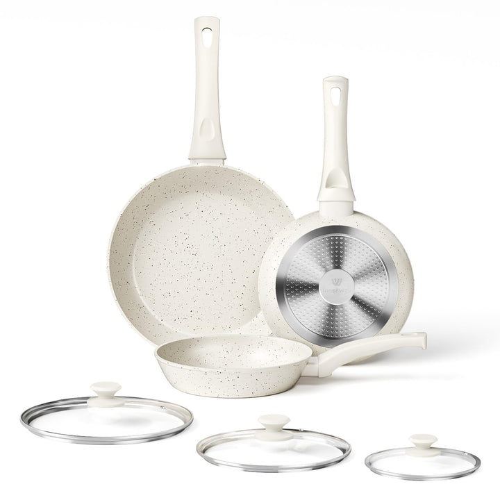 Innerwell 3-teiligs Antihaft Pfannenset mit Deckel 20+24+28 cm, Induktion Pfanne Keramik Antihaftbes