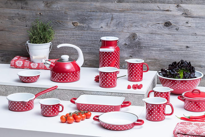 Riess, 0044-077, Eier- und Servierpfanne Ø 20cm, PÜNKTCHEN ROT, Rot, Emaille, Vol. (rec.): 0,7 Liter