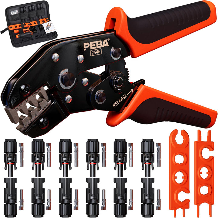PEBA Solar Crimpzange Set für 2.5/4.0/6.0mm² Solarpanel PV Kabel, mit 12 Stk Male/Female Solarpanel