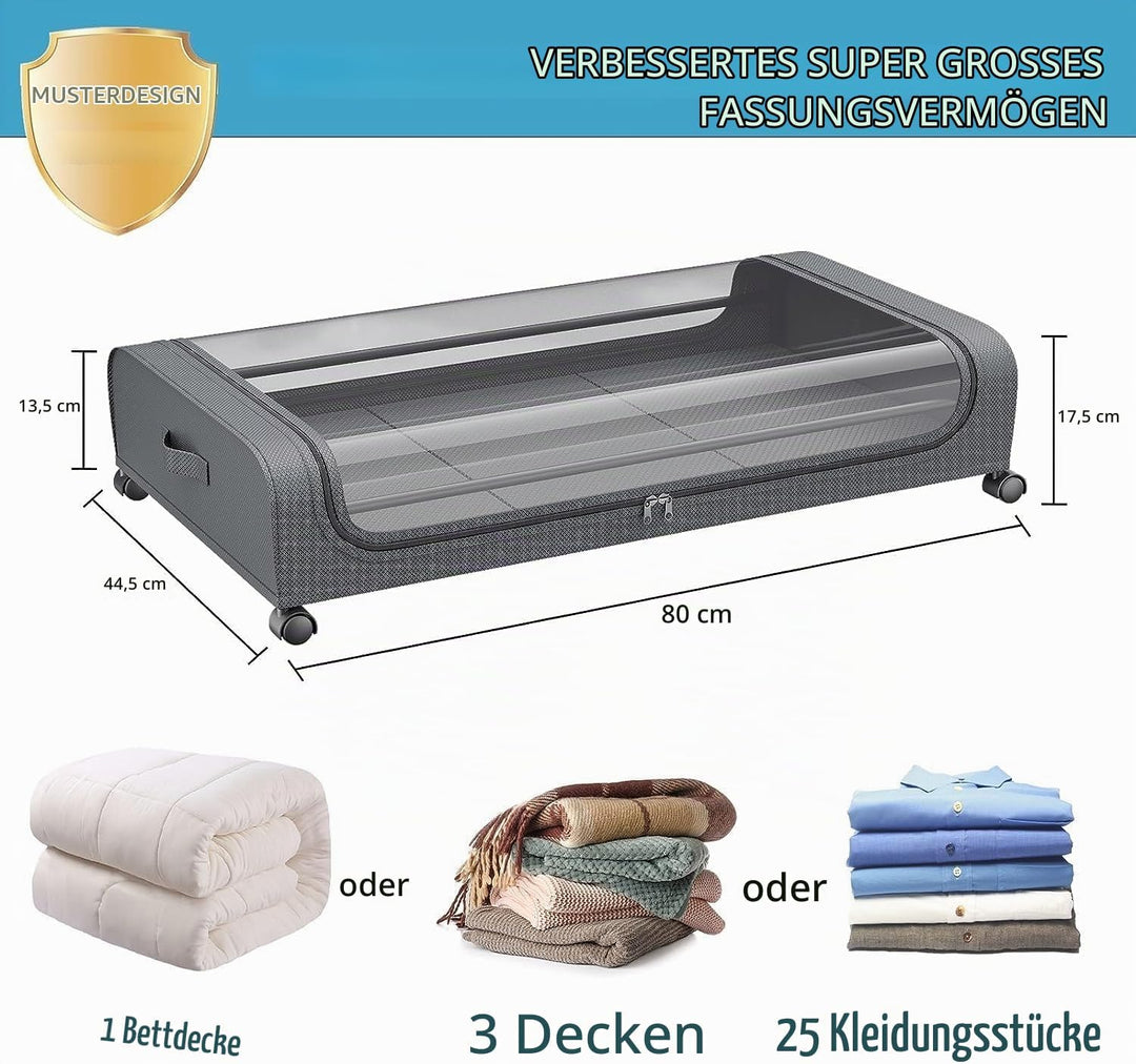 2 Stück Unterbettkommode mit Rollen,Aufbewahrungsbox mit Rollen 360° Drehung und Sichtfenster Deckel
