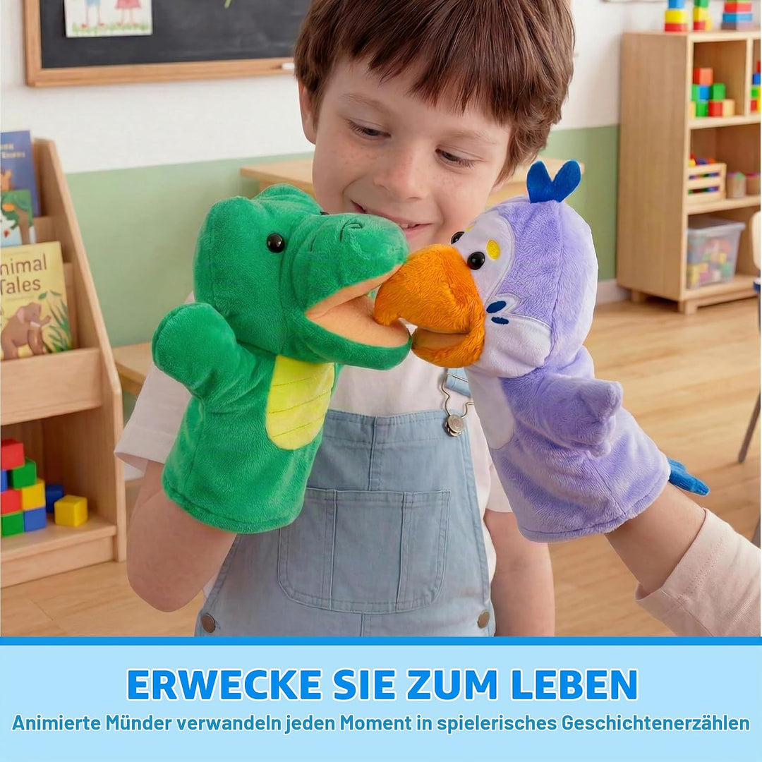 JOYIN 6 Stück Tier Handpuppen Spielzeug Set für Kinder,Freunde Im Tiergarten, Deluxe plüschtiere Kin