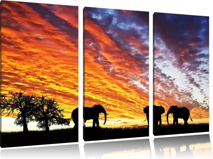 Pixxprint Elefanten in Wüste als Leinwandbild/Grösse: 3 Teilig (120x80 cm) cm/Wandbild/Kunstdruck/fe