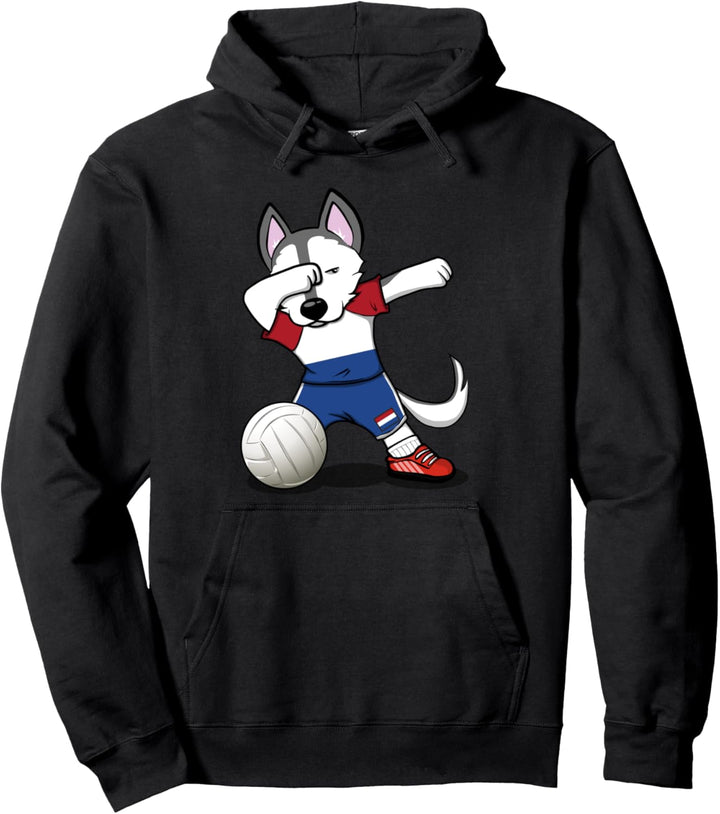 Dabbing Husky Hund Niederländischer Volleyball Flagge Sport Pullover Hoodie