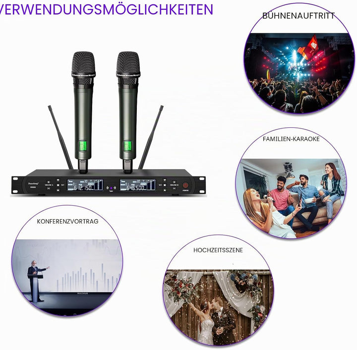 Depusheng DR666 Professionelles drahtloses Karaoke Mikrofon doppeltes drahtloses Handmikrofon Metall