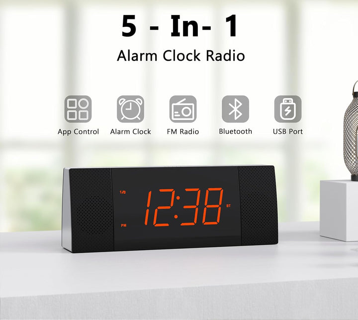 iTOMA RadioWecker mit Bluetooth, FM Radio, Dual Wecker mit Snooze, USB-Aufladung, Auto und manueller